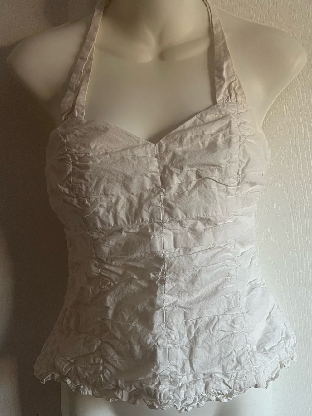 INC International Concepts White Ruched Cotton Halter